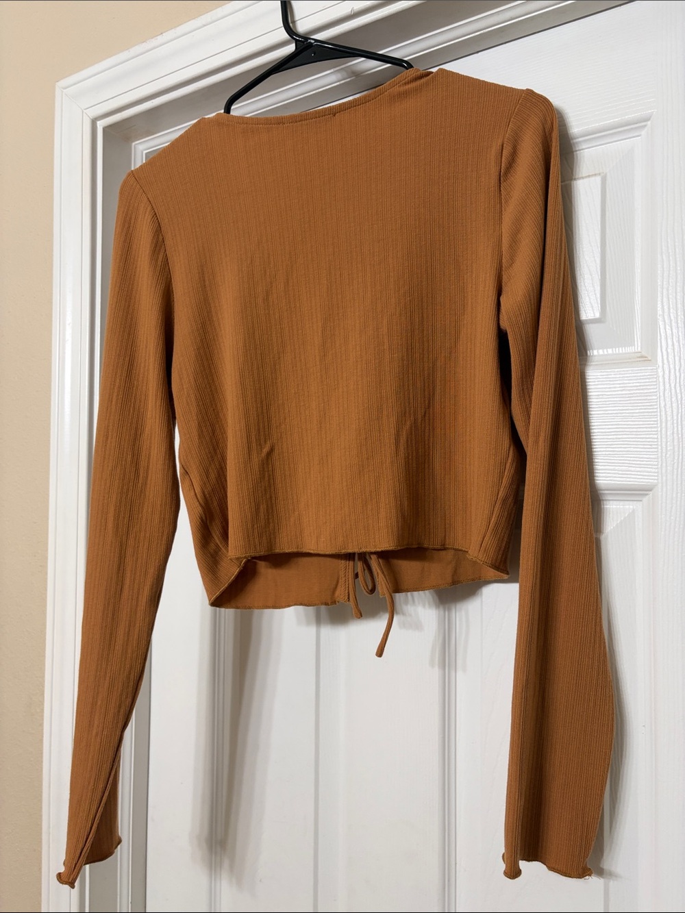 Rust Tie-Front Ribbed Cropped Top - Picture 3 of 3
